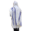 Grand Tallit en Laine Pure - Bleu avec des rayures dorées