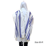 Grand Tallit en Laine Pure - Bleu avec des rayures dorées